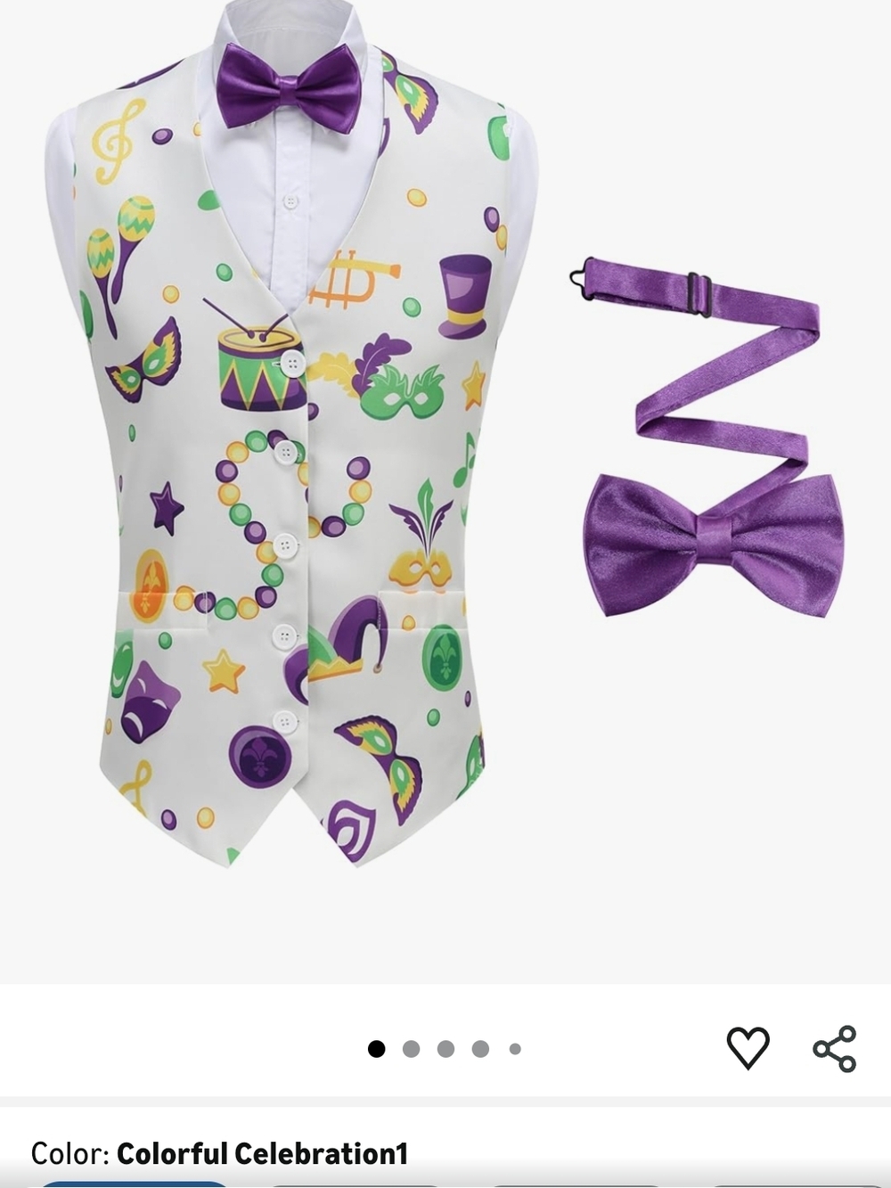 Mardi Gras Celebration Vest with Purple Bow Tie
